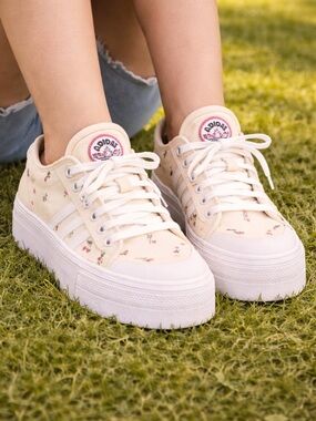 Adidas Cream Floral Platform Sneakers
